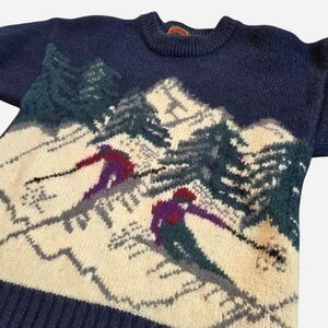VTG Boston Traders 100% Wool Ski Sweater S Alpine Apres Ski Chalet Ribbed Knit